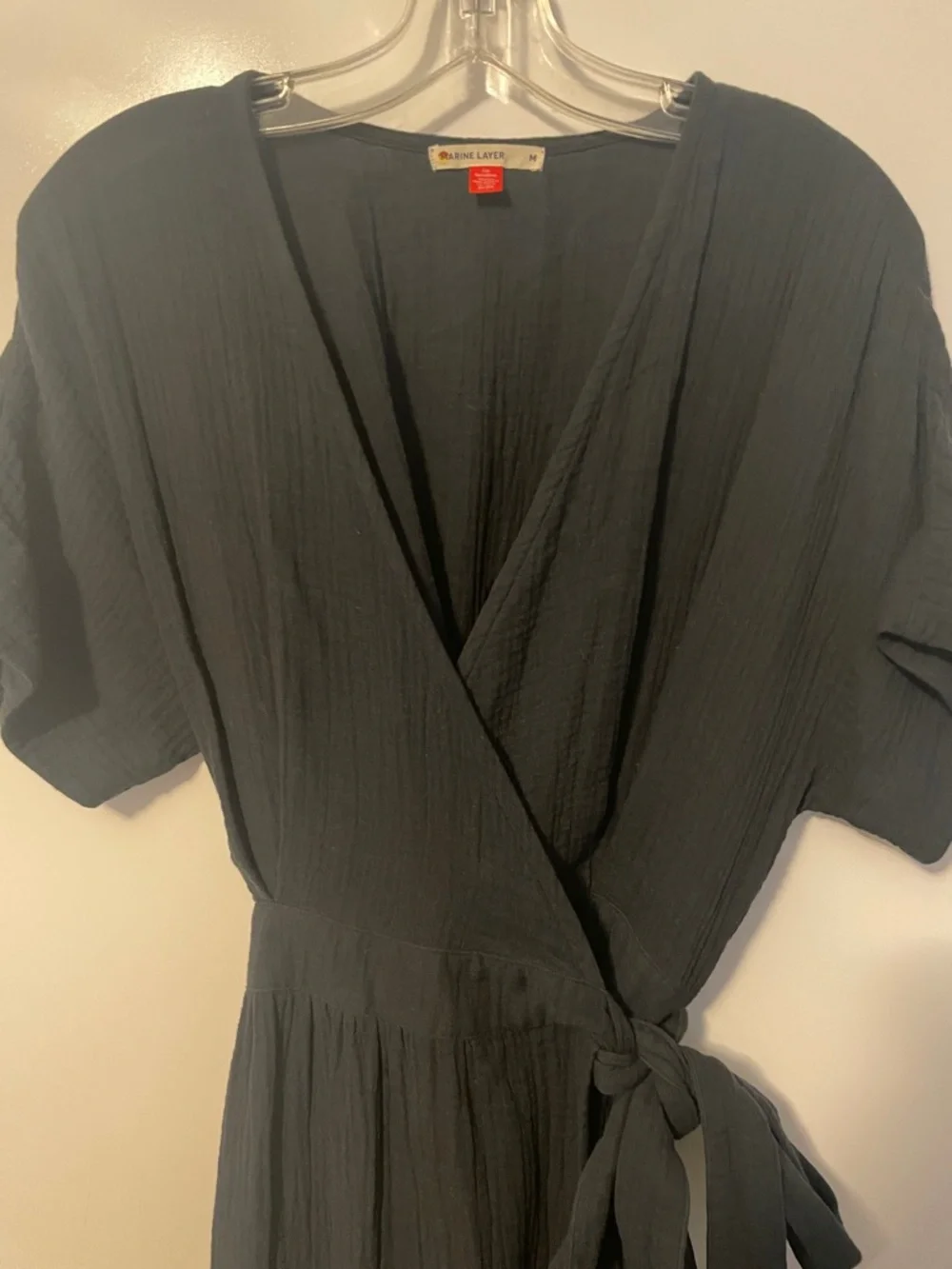 Marine Layer Black Gauge Cotton Wrap Dress Size Medium - Picture 5 of 7